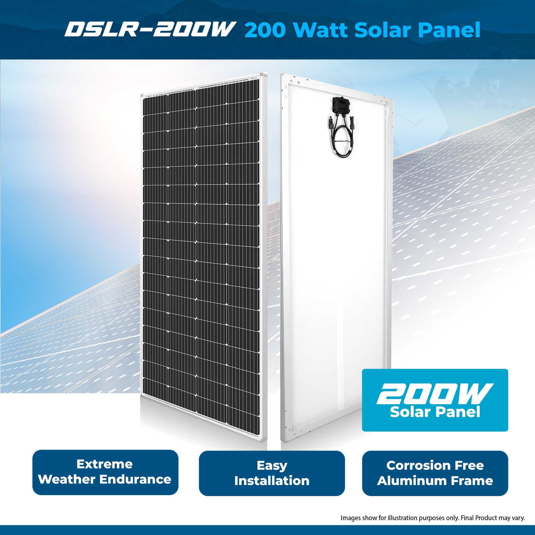 DSLR-200W : 200W Rigid Solar Panel