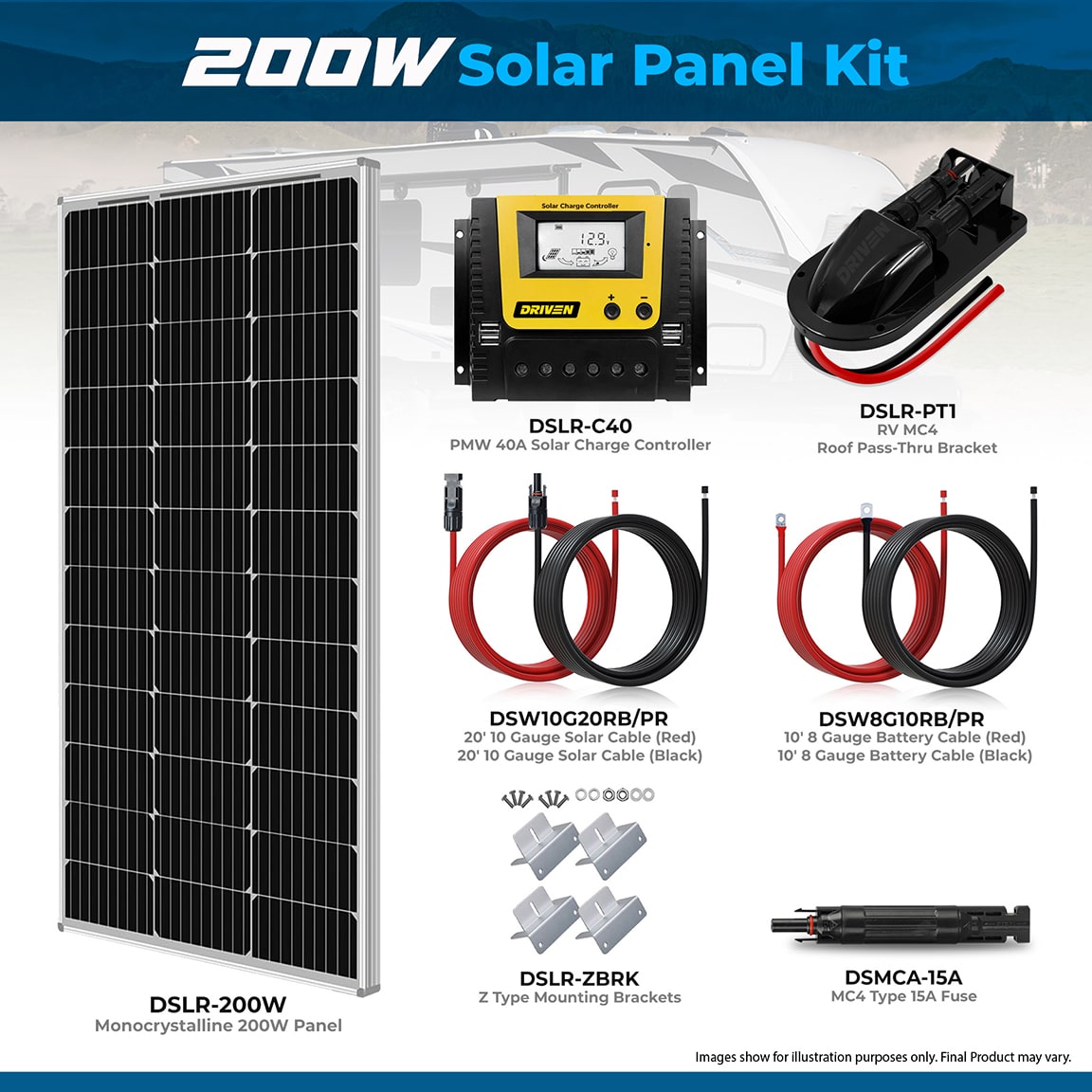 DSLR-200WK1 : Driven 200W Solar Panel Kit