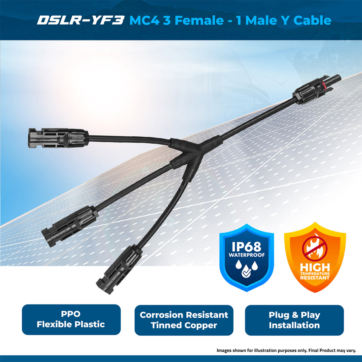 DSLR-YF3 : Mc4 3 Female - 1 Male Y Cable